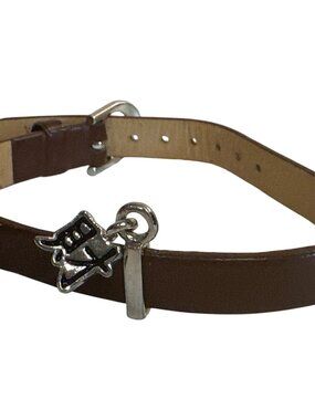 Adjustable Brown Leather Bracelet Silver-Tone Chinese Character Charms Minimalis